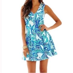 Lilly Pulitzer Dahlia Blue Dress A Line Tank Fit and Flare Small S Paisley Teal